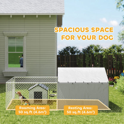 Galvanized Steel Dog Kennel Outdoor with Waterproof & UV-Resistant Cover for Large Dogs, 13.1' x 7.5' x 4.9'