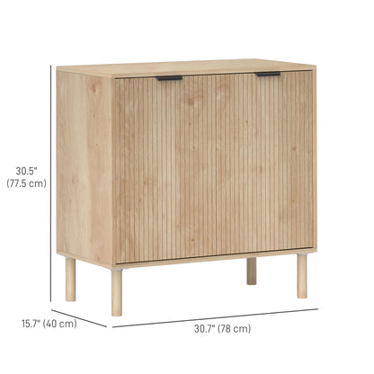 Accent Cabinet with Doors & Adjustable Shelf, Freestanding Console Cabinet with Wood Legs, Elevated Base for Living Room, Oak