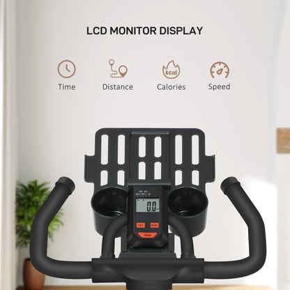 Soozier Adjustable Upright Stationary Exercise Bike w/ LCD Display, Indoor Cycling Bike for Home w/ Adjustable Resistance, Black