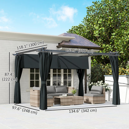 10' x 13' Pergola with Retractable Canopy and Curtains, UPF30+ Sun Shade Shelter for Grill, Garden, Backyard, Deck