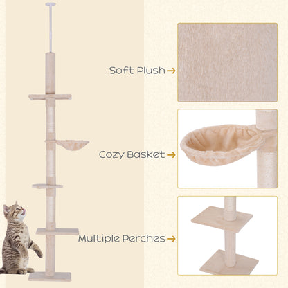 8.5ft Cat Climbing Tree 5-Tier Kitty Activity Center with Scratching Post Beige