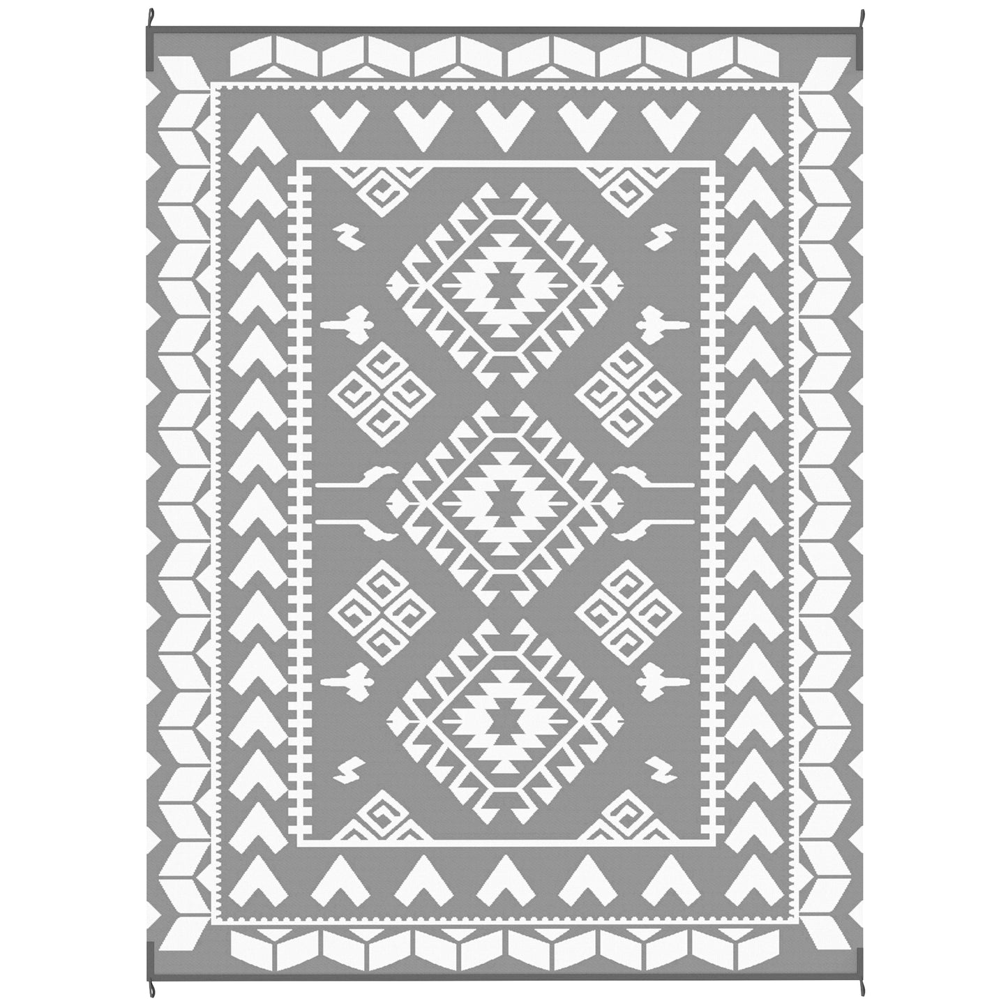 9' x 12' Outdoor RV Rug, Reversible Patio Floor Mat with Carry Bag, Rhombus Patchwork, Grey and White