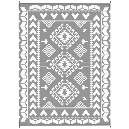 9' x 12' Outdoor RV Rug, Reversible Patio Floor Mat with Carry Bag, Rhombus Patchwork, Grey and White
