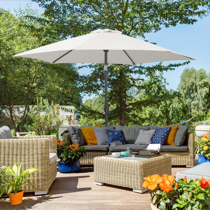 8.5' Round Aluminum Patio Umbrella 6 Ribs Market Sunshade Tilt Canopy w/ Crank Handle Garden Parasol White