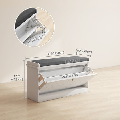 Shoe Storage with Seat, Upholstered Hallway Bench, Shoe Bench with Flip Drawer, Adjustable Shelf for 6-8 Pairs of Shoes