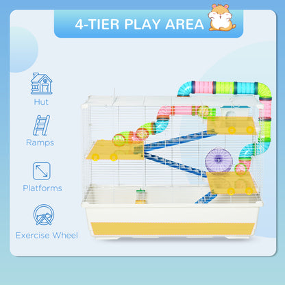 31" Large Hamster Cage, Small Animal House, Multi-storey Gerbil Haven, Tunnel Tube System, with Water Bottle, Exercise Wheel, Food Dish, Ramps, White