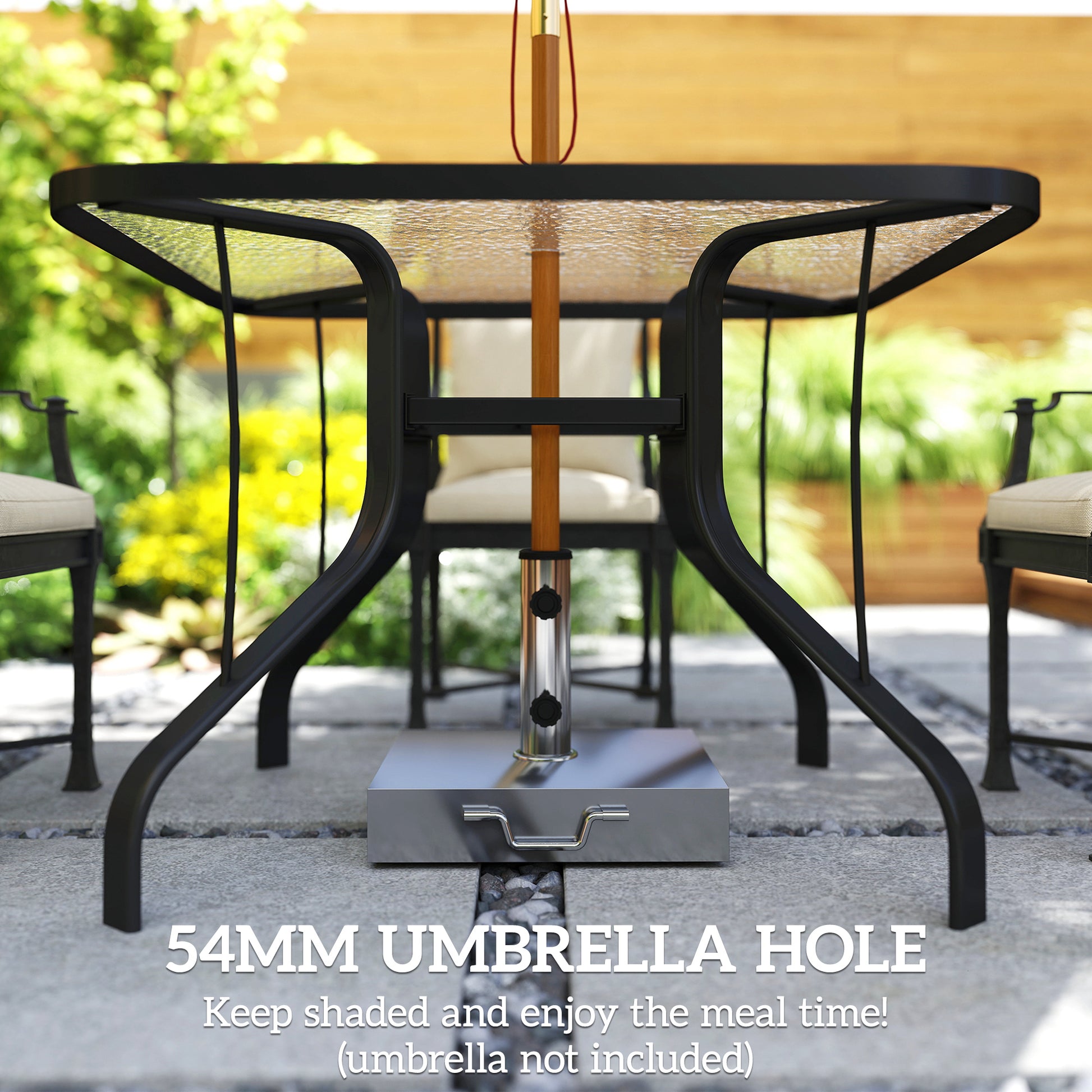 Tempered Glass Square Patio Dining Table w/ 2.1" Umbrella Hole for Garden, Balcony, Backyard, 38" x 38" x 28"