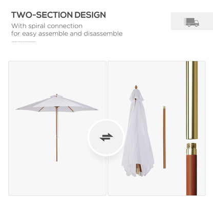 ⌀9' x 8' H Patio Umbrella, Market Umbrella with Hardwood Frame and Wind Vent, Outdoor Beach Parasol, White
