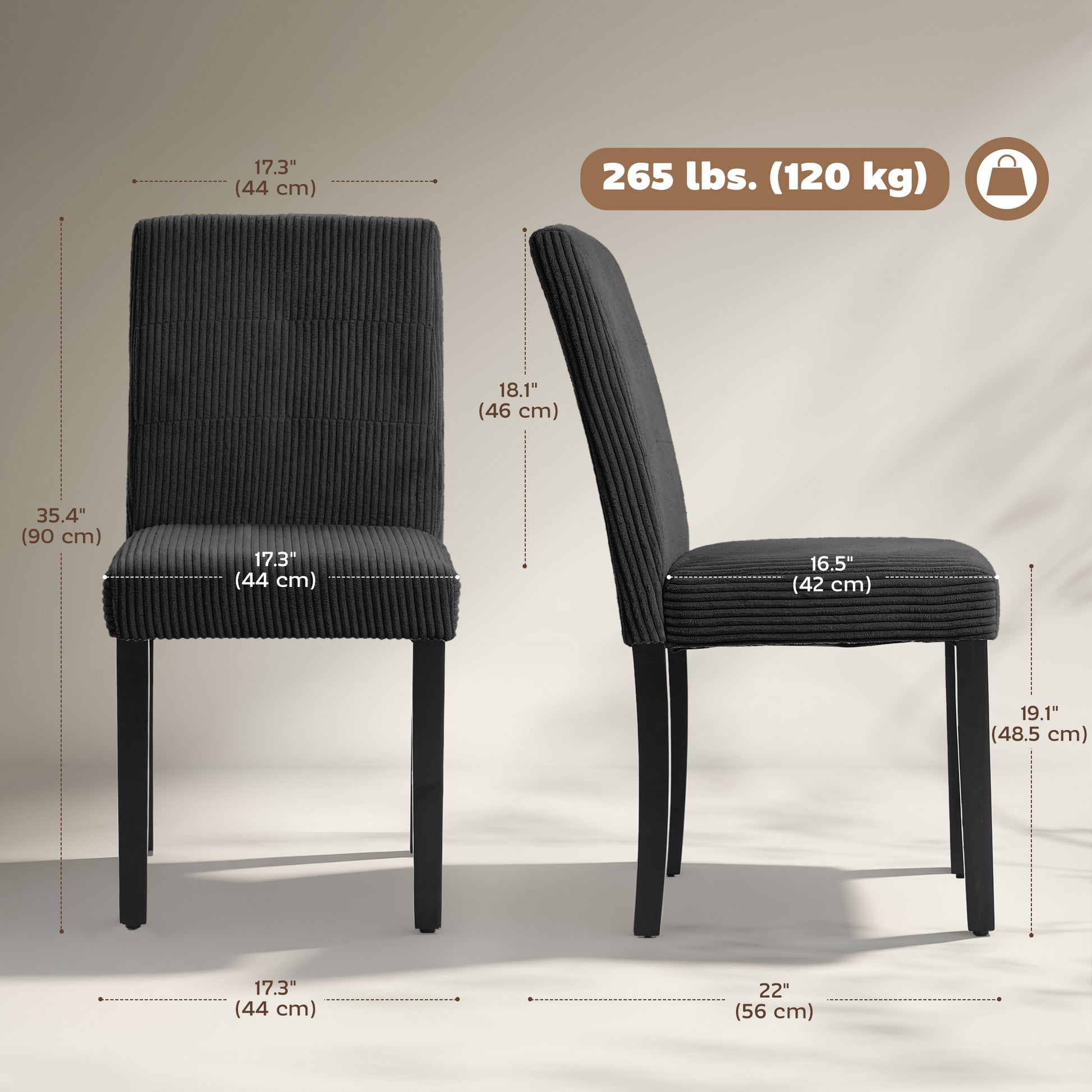 Modern Dining Chairs Set of 4, Kitchen Chairs with Rubberwood Legs and Padded Seat, Black