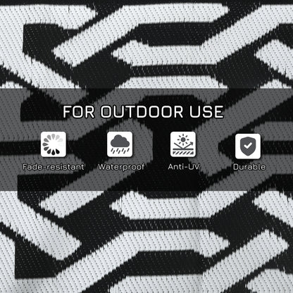 Reversible Outdoor Rug Waterproof Plastic Straw RV Rug with Carry Bag, 9' x 18', Black and White Chain