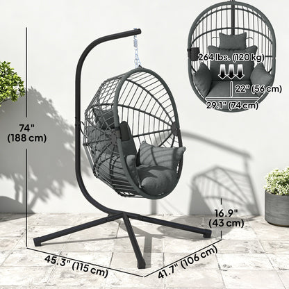 Metal Stand Hanging Egg Chair, with Full Body Padded Seat - Grey