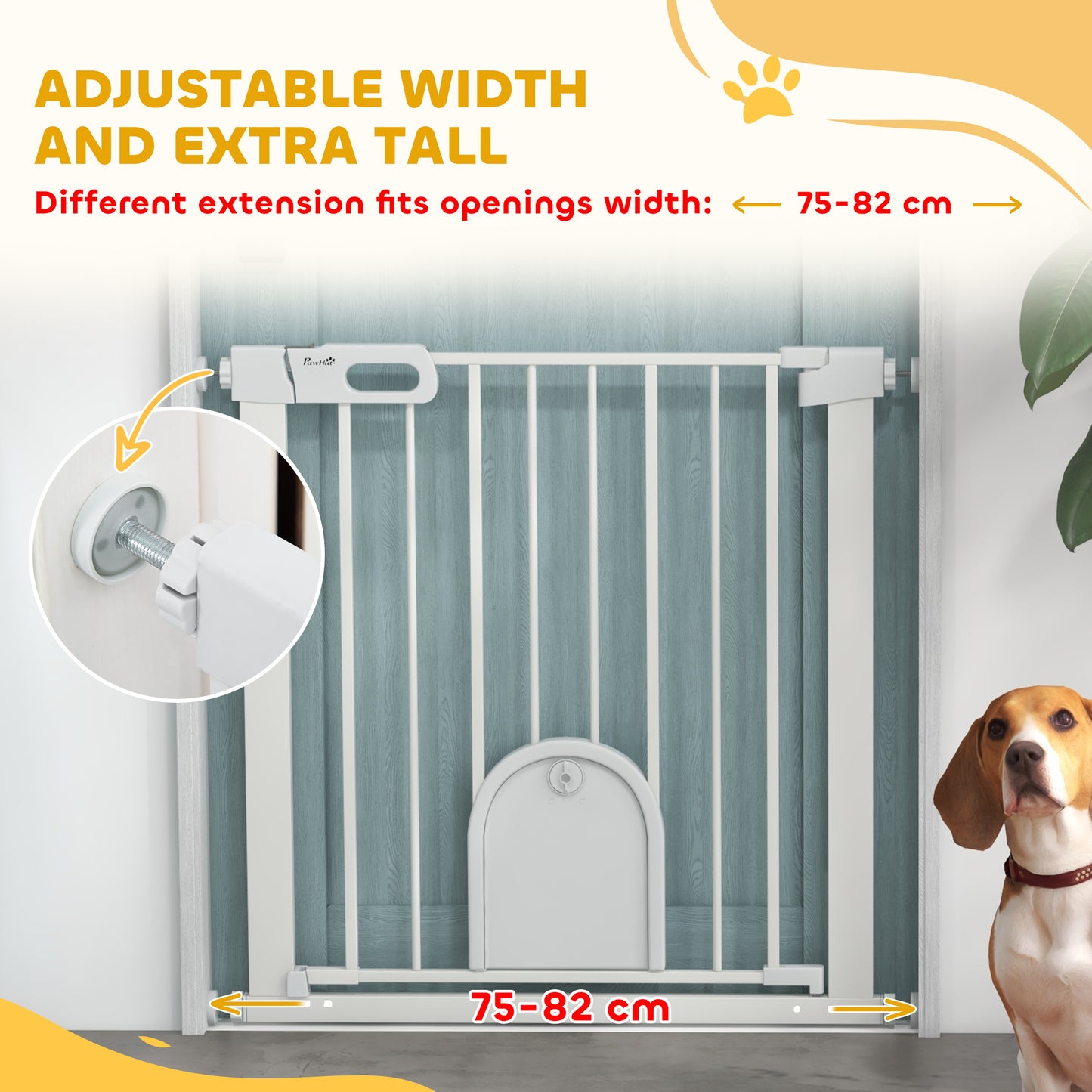 30"-32" Extra Wide Pet Gate Barrier with Small Door, 30"H Dog Gate with Safety Gate Barrier, Stair Pressure Fit, White