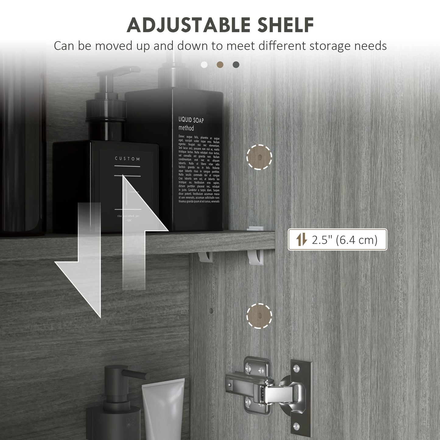 Wall Mount Mirrored Medicine Cabinet, Bathroom Mirror Cabinet with Adjustable Shelf, Double Soft Closing Doors, Grey