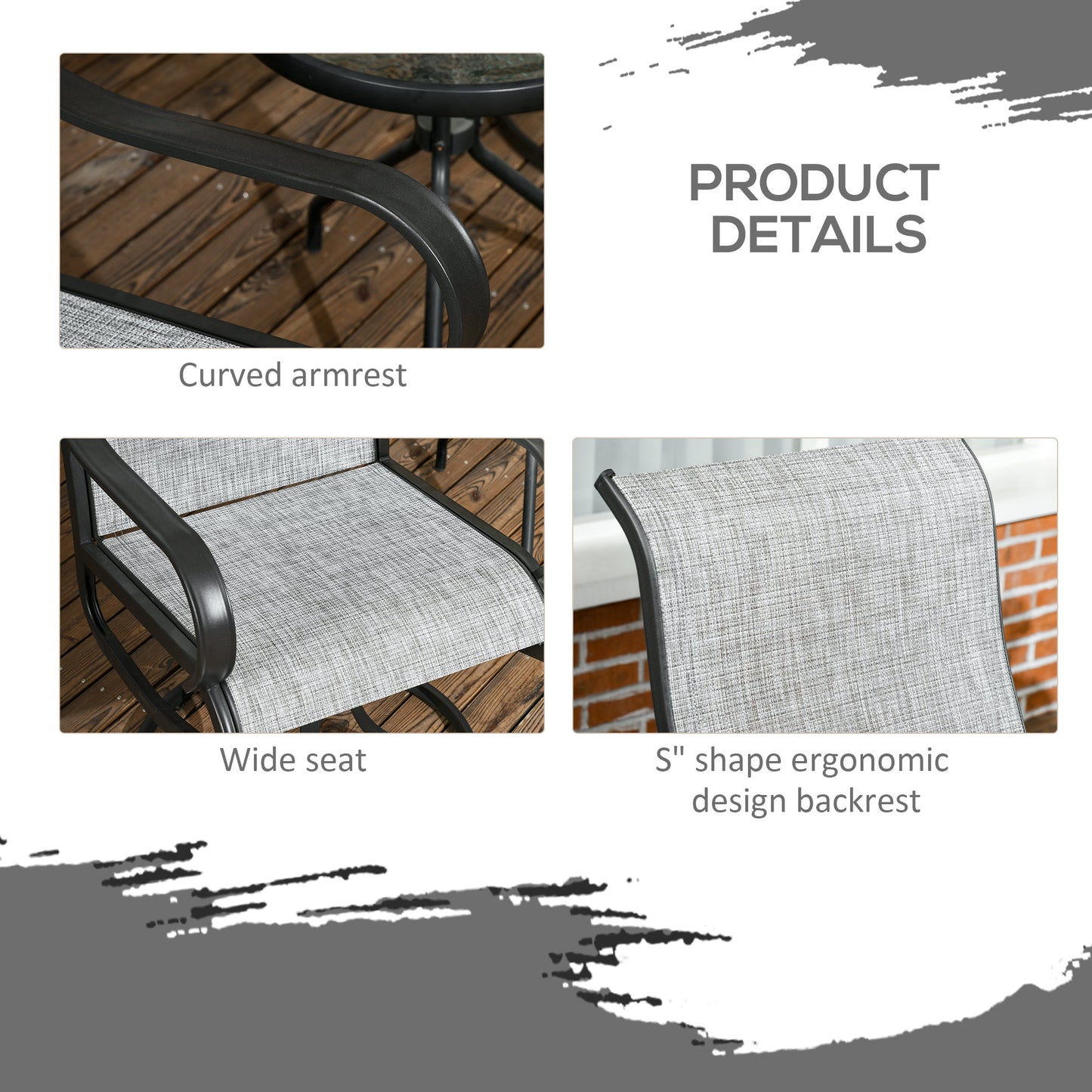 2-Piece Swivel Garden Chairs, 360° Swivel Rocking Outdoor Chairs with Curved Armrests, Breathable Mesh Seat & S Shape Backrest for Yard, Lawn, Porch, Dark Grey