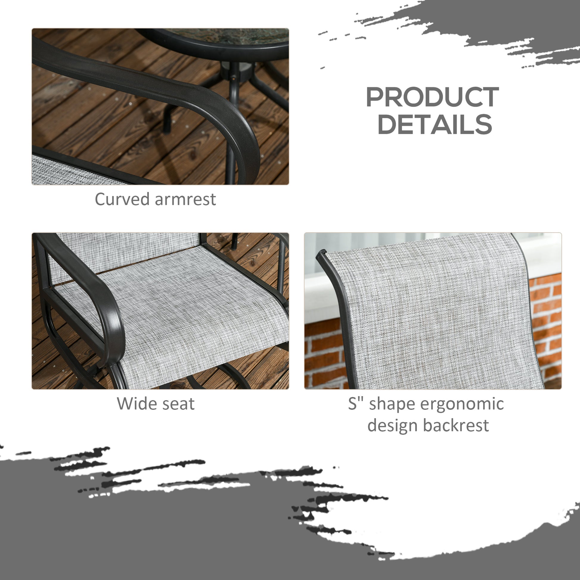 2-Piece Swivel Garden Chairs, 360° Swivel Rocking Outdoor Chairs with Curved Armrests, Breathable Mesh Seat & S Shape Backrest for Yard, Lawn, Porch, Dark Grey