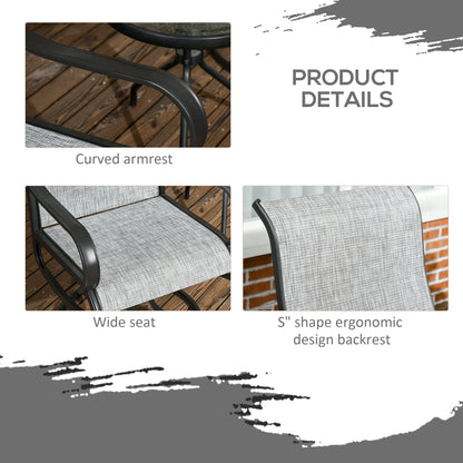 2-Piece Swivel Garden Chairs, 360° Swivel Rocking Outdoor Chairs with Curved Armrests, Breathable Mesh Seat & S Shape Backrest for Yard, Lawn, Porch, Dark Grey