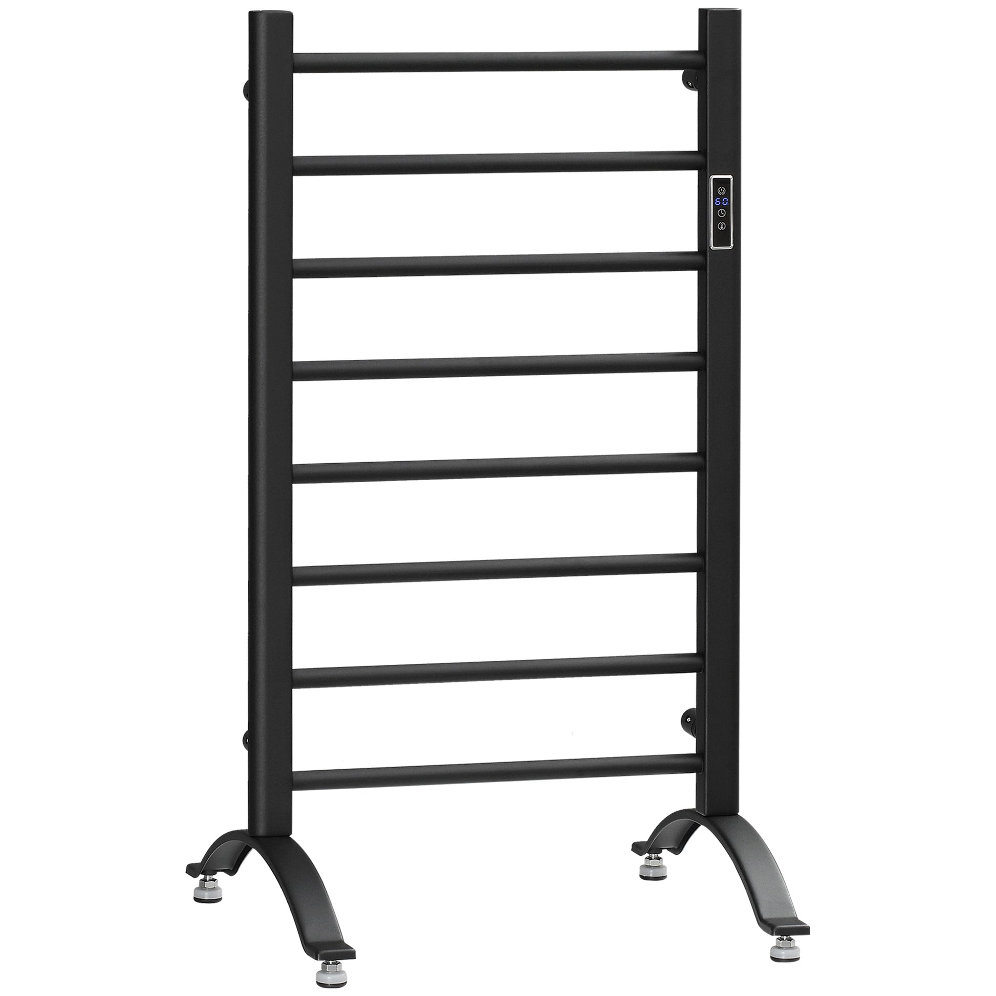 8-Bar Heated Towel Warmer Rack with Built-in Timer and LED Indicators, Wall Mounted & Free Standing Carbon Steel Electric Towel Bar with Adjustable Temperature, Black