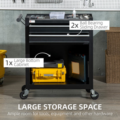 2-Drawer Rolling Tool Chest on Wheels, Metal Tool Cabinet for Warehouse, Workshop and Garage, Black