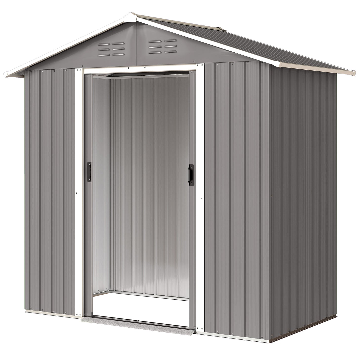 6.5x3.5ft Metal Garden Storage Shed for Outdoor Tool Storage with Double Sliding Doors and Vents, Light Grey