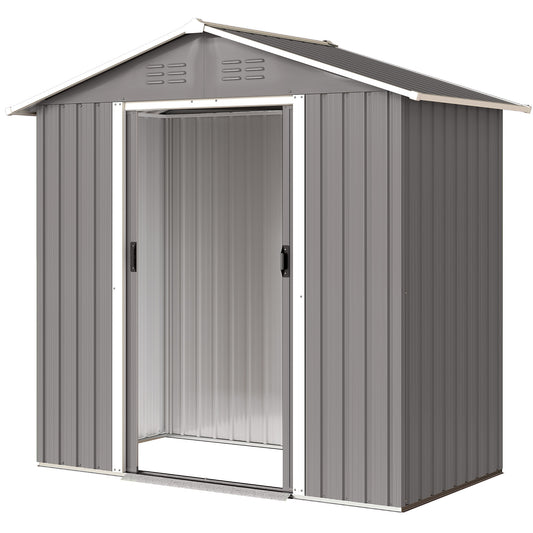 6.5x3.5ft Metal Garden Storage Shed for Outdoor Tool Storage with Double Sliding Doors and Vents, Light Grey