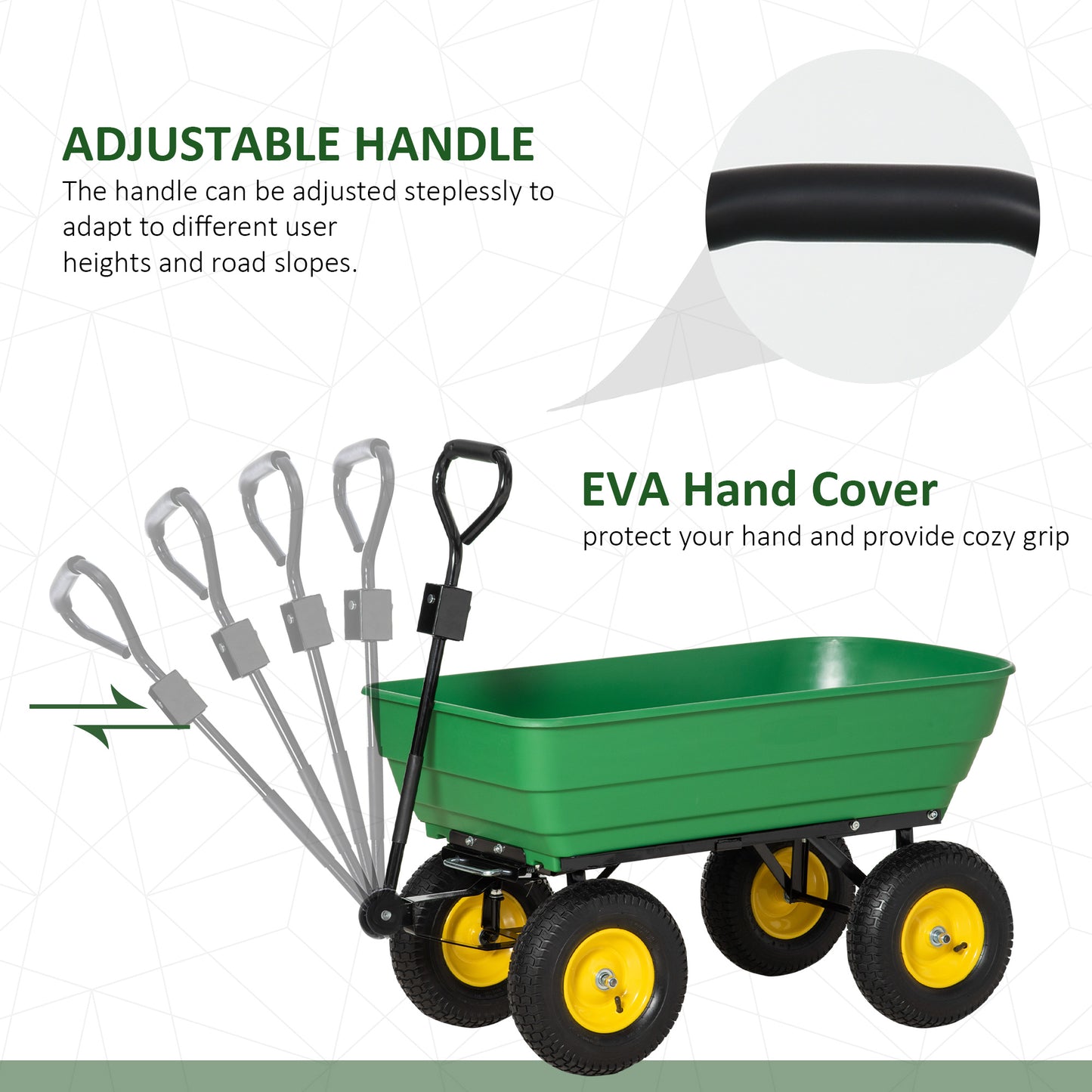 Garden Dump Cart Heavy Duty 440lbs Wagon with Steel Frame and 12" Pneumatic Tires, Green