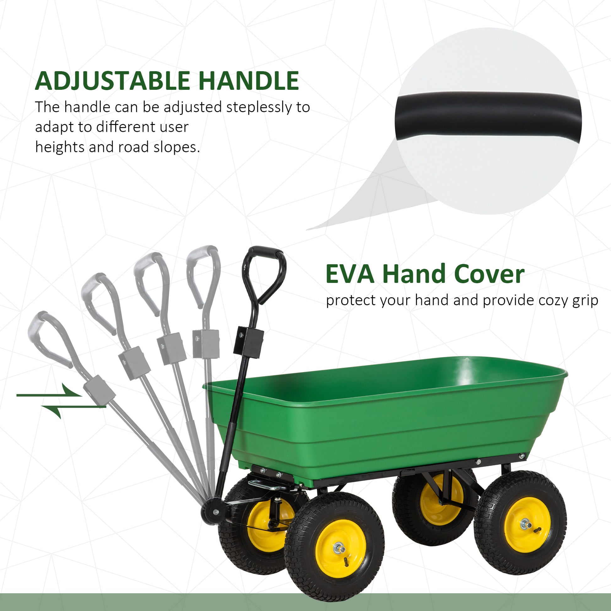 Garden Dump Cart Heavy Duty 440lbs Wagon with Steel Frame and 12" Pneumatic Tires, Green