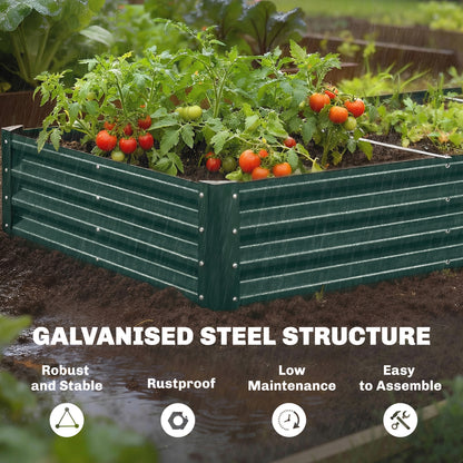 8 x 4 x 1ft Galvanized Raised Garden Bed, Reinforced Outdoor Planter Box with Open Bottom, Green