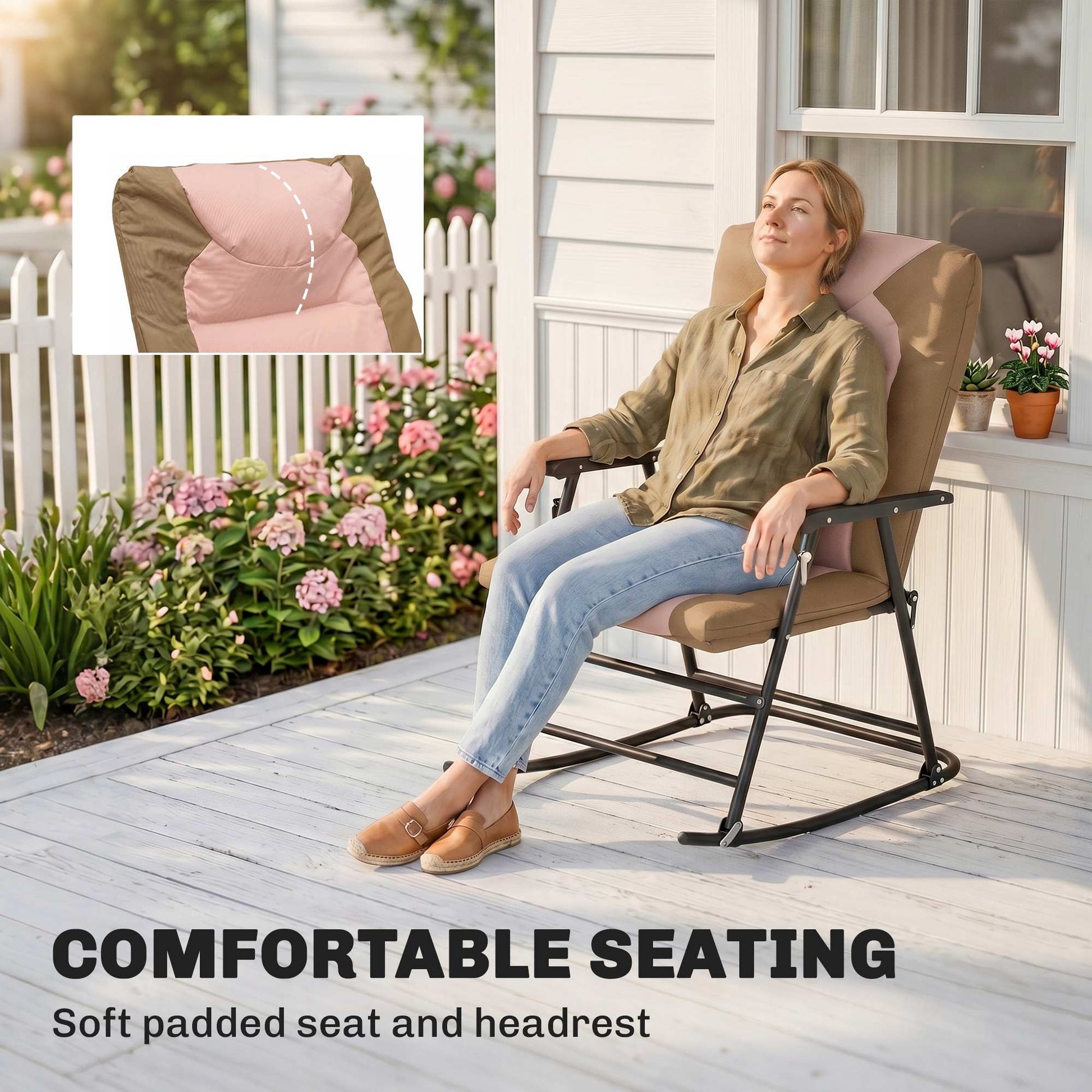 3-Piece Outdoor Foldable Rocking Chair Set, Light Brown