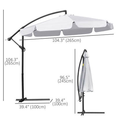 9FT Offset Hanging Patio Umbrella Cantilever Umbrella with Easy Tilt Adjustment, Cross Base and 8 Ribs for Backyard, Poolside, Lawn and Garden, White
