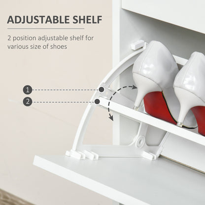 Narrow Shoe Storage with Drawer, 2 Flip Doors and Adjustable Shelves, Shoe Cabinet for 16 Pairs of Shoes, White