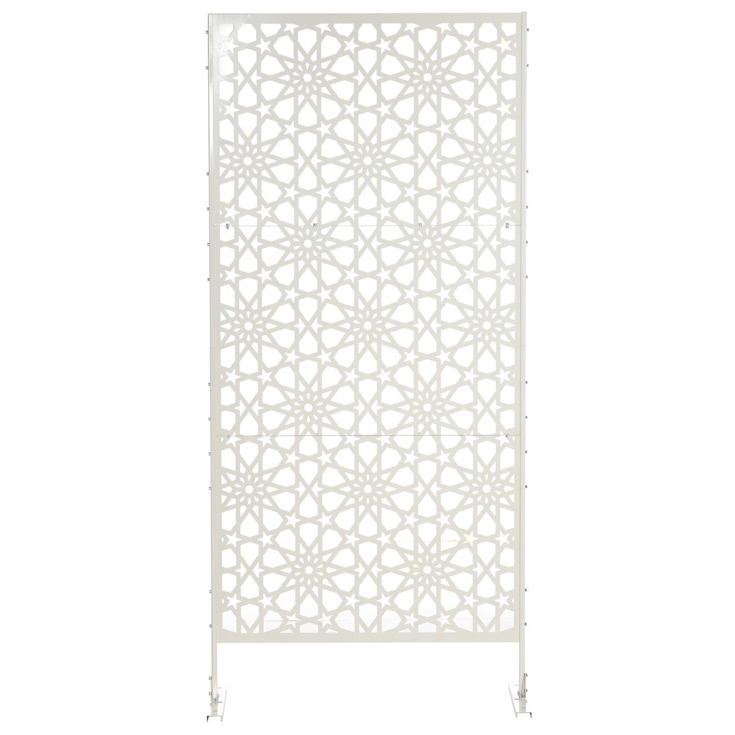 Metal Outdoor Privacy Screen, Decorative Outdoor Divider with Stand and Expansion Screws, 36.2" x 17.7" x 78", White