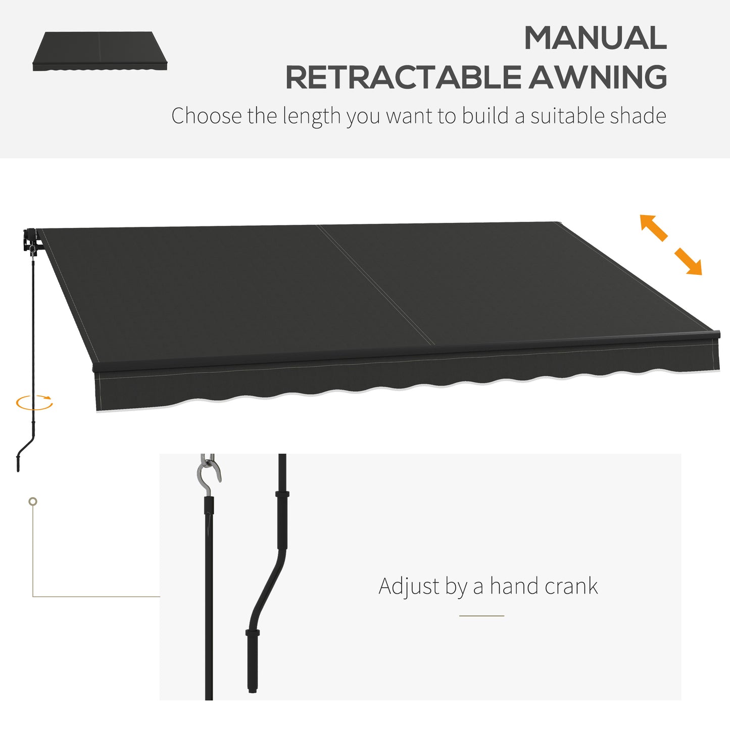 12' x 10' Retractable Awning, 280gsm UV Resistant Sunshade Shelter, for Deck, Balcony, Yard, Black