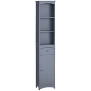 Bathroom Storage Cabinet, Tall Linen Tower with 3-Tier Shelves and Drawer and Door, Grey
