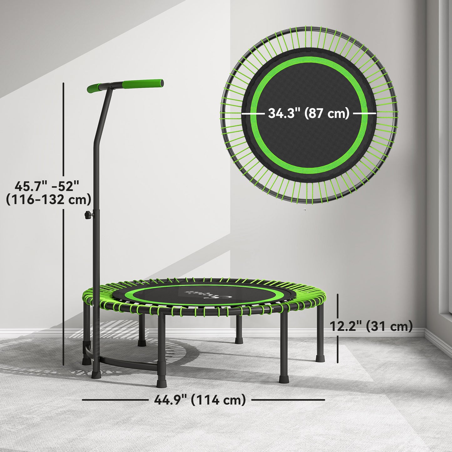 Soozier 45" Rebounder Trampoline for Adults, Mini Fitness Trampoline Bungee Rebounder with 5-Level Adjustable Handle