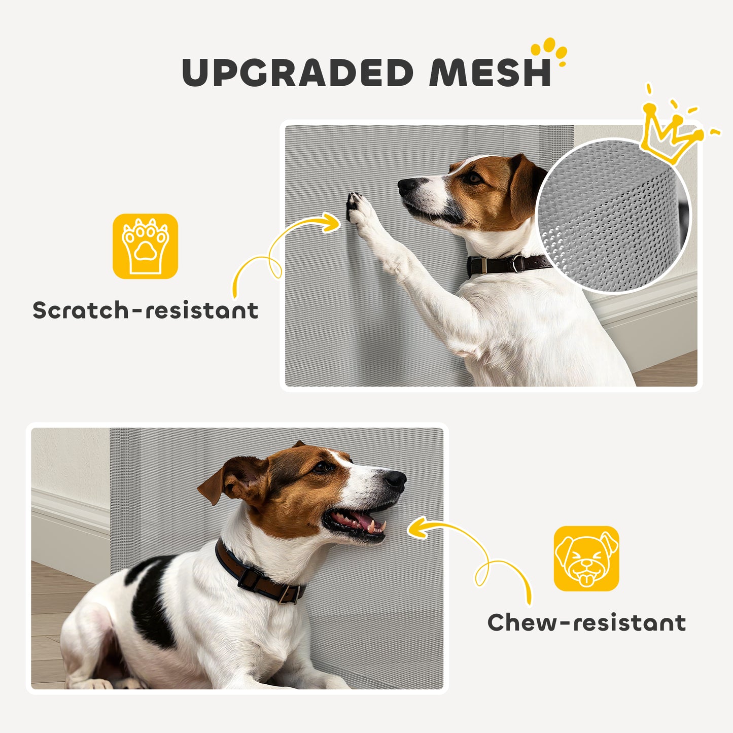 Retractable Dog Gate, 41" Tall, Extends to 122" Wide, Mesh Pet Gate with Single Hand Operation, for Stairs, Doorways