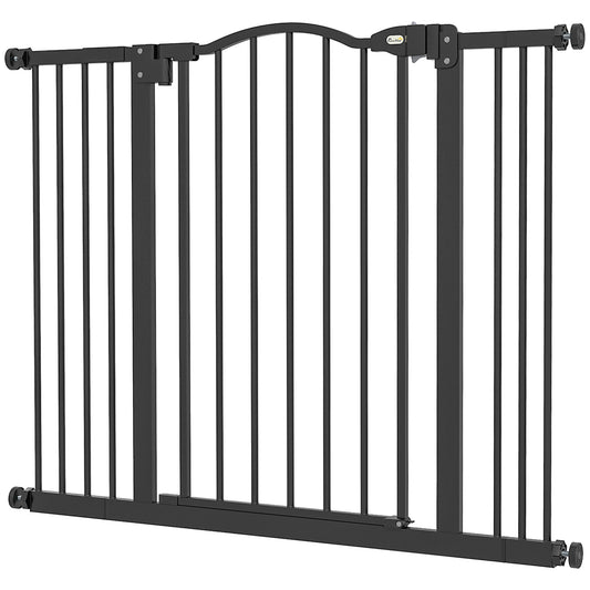Extra Tall Dog Gate with Door, Pressure Fit, Auto Close, Double Locking for Doorways Hallways Stairs, 29"-39", Black