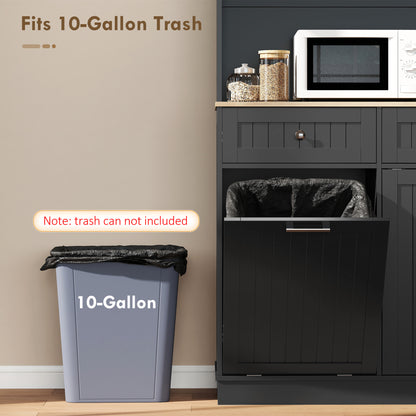 68" Pantry Cabinet with Charging Station, Storage Cabinet with Microwave Stand, 10 Gallon Trash Can Cabinet, Black