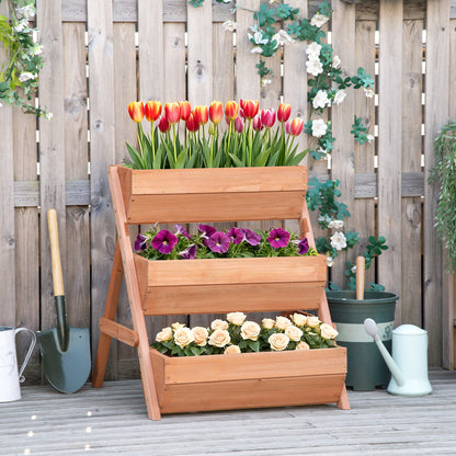 3 Tier Elevated Planter Box, Vertical Wooden Raised Garden Bed for Flowers, Vegetables, 26" x 30" x 30", Brown