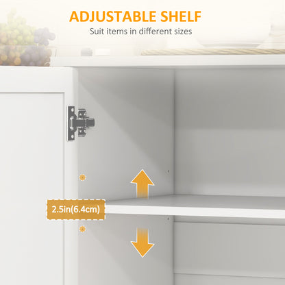Kitchen Island with Storage, Rolling Kitchen Cart on Wheels, Kitchen Island with Storage, Drawer, 3 Cabinets, Stainless Steel Countertop, Spice Rack and Towel Rack, White