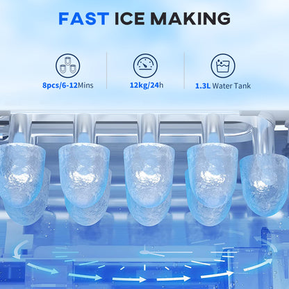 Portable Ice Maker Countertop with Handle, Self Cleaning Ice Maker Machine with Scoop and Basket, 26lbs/24Hrs, Black