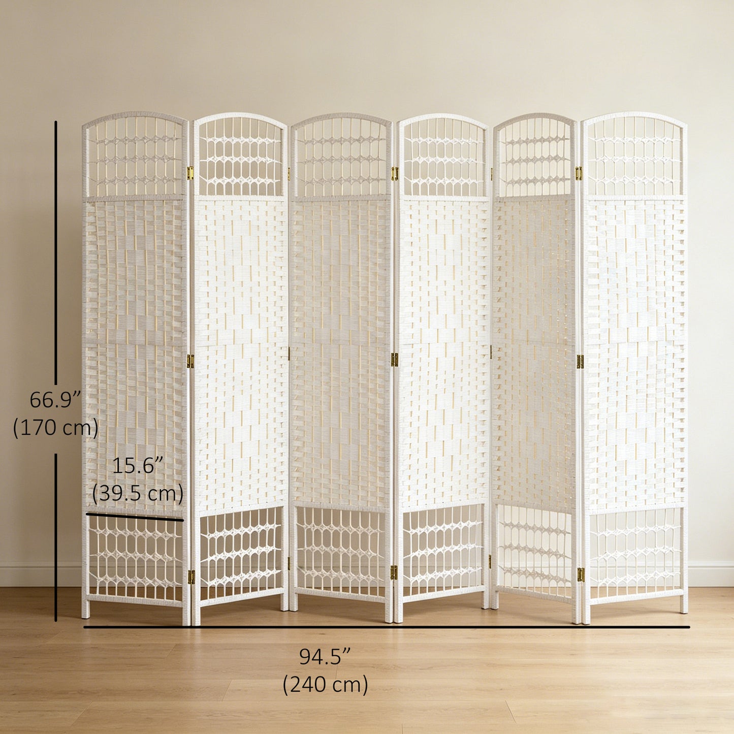 6 Panel Folding Room Divider, Portable Privacy Screen, Wave Fiber Room Partition for Home Office, White
