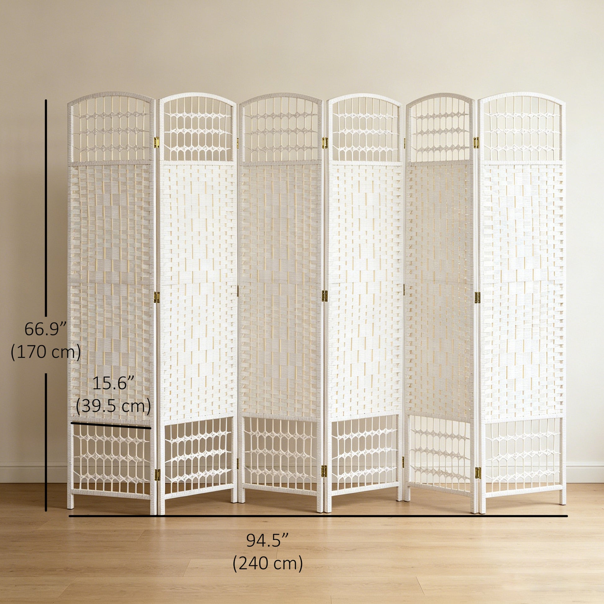 6 Panel Folding Room Divider, Portable Privacy Screen, Wave Fiber Room Partition for Home Office, White