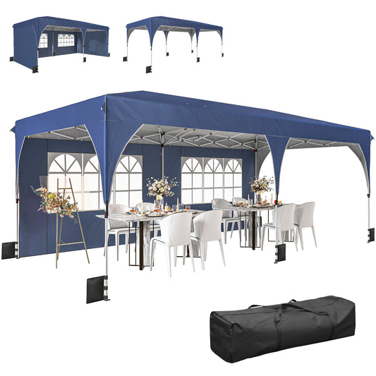 10 x 20 ft Pop Up Canopy Tent with Reflective Strips, UPF 50+ Easy up Instant Canopy with 6 Sandbags, Dark Blue
