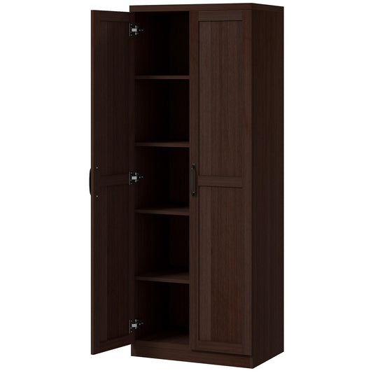 63" Kitchen Storage Cabinet, 5-tier Pantry Cabinet with Doors and Adjustable Shelves for Dining Room, Dark Brown