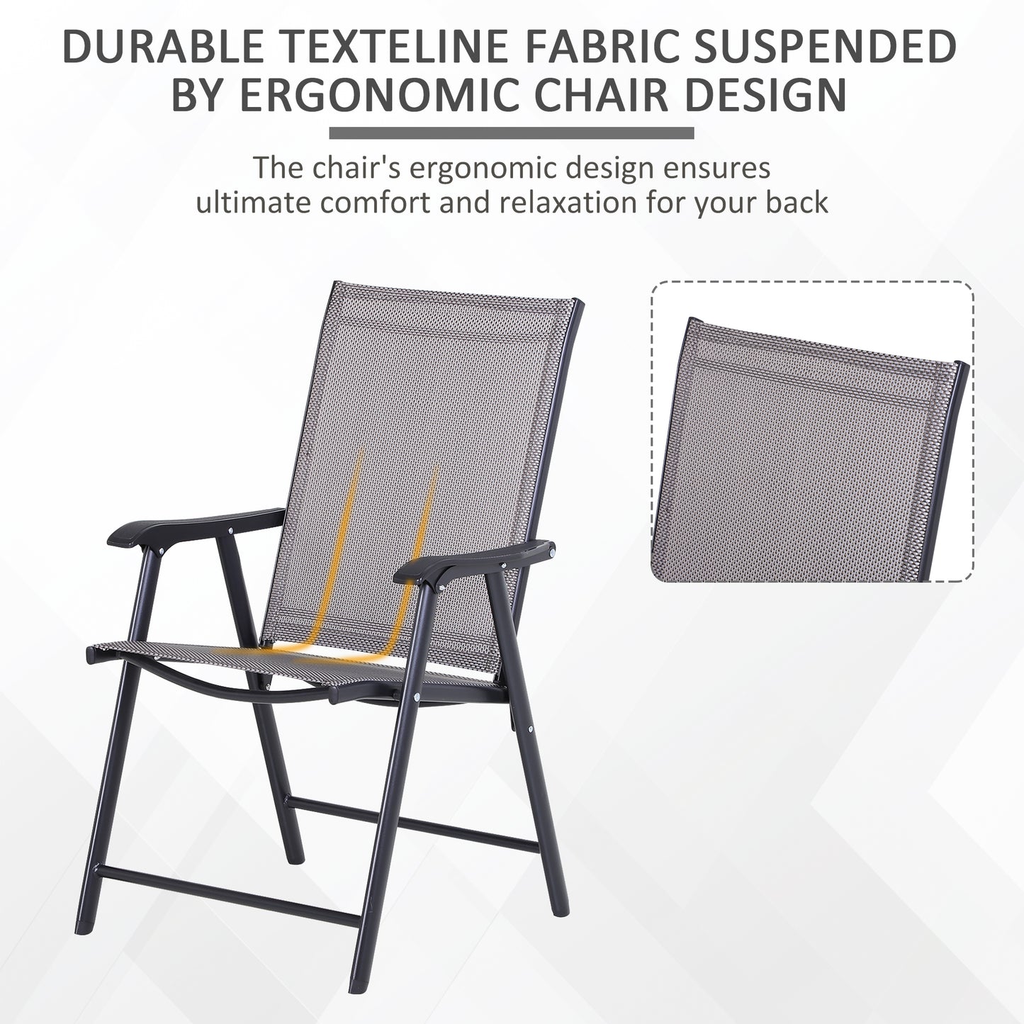 4-Piece Folding Chair Set for Relaxing on Patio Balcony Garden, Comfortable Outdoor Furniture with Armrests, Grey