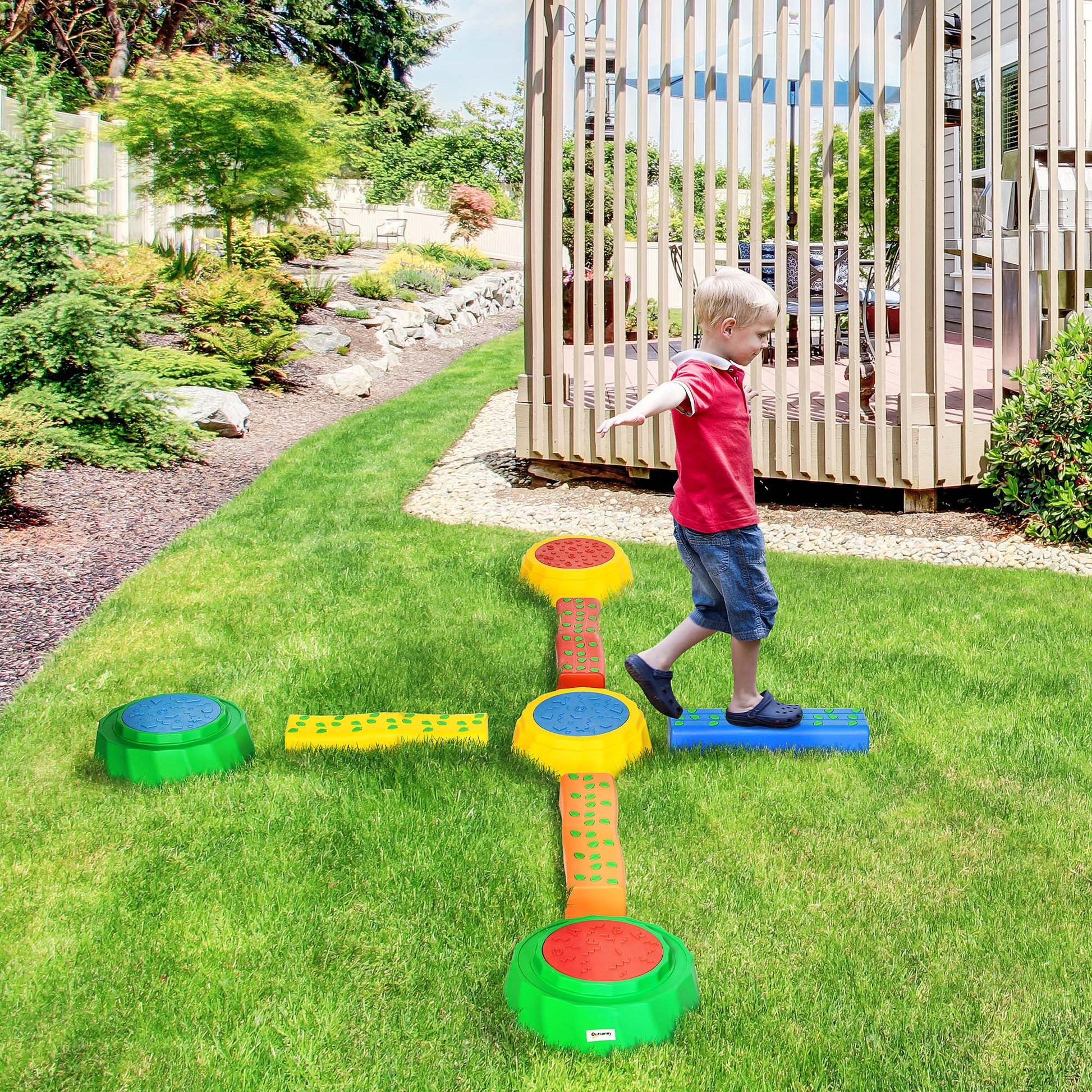 8pcs Balance Beam for Kids, 4 Sensory Pads and 4 Beams with Non-slip Surface & Bottom, Stackable Stepping Stones Kids for Boys Girls 3-6 Years, Multicoloured