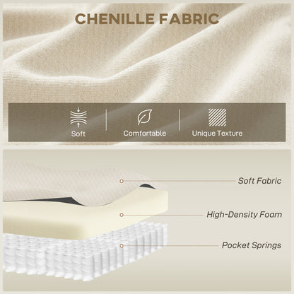 3 Seater Sofa, 102" Chenille Boneless Couch with Wide Seat, Spring Cushions, High-Density Foam, 3 Pillows, Cream White