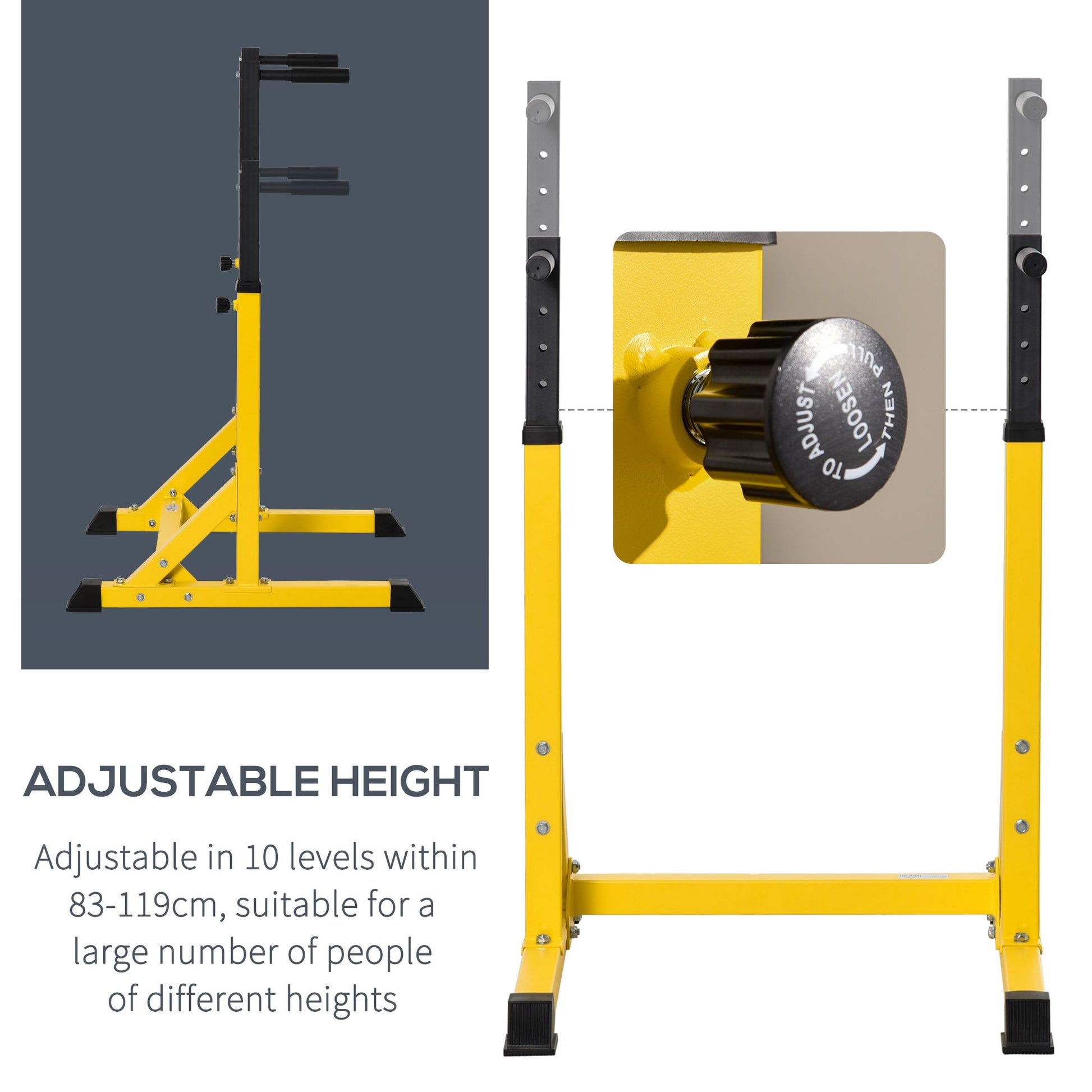 Soozier Dip Station, Body Press Parallel Bar with 10 Adjustable Height, Home Gym Workout Trainer Dip Bar, Yellow
