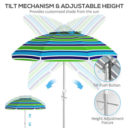6ft Travel Beach Umbrella with Sand Anchor Height Adjustable Sun Umbrella with Tilt Bag 40+ UV Protection Multicolour