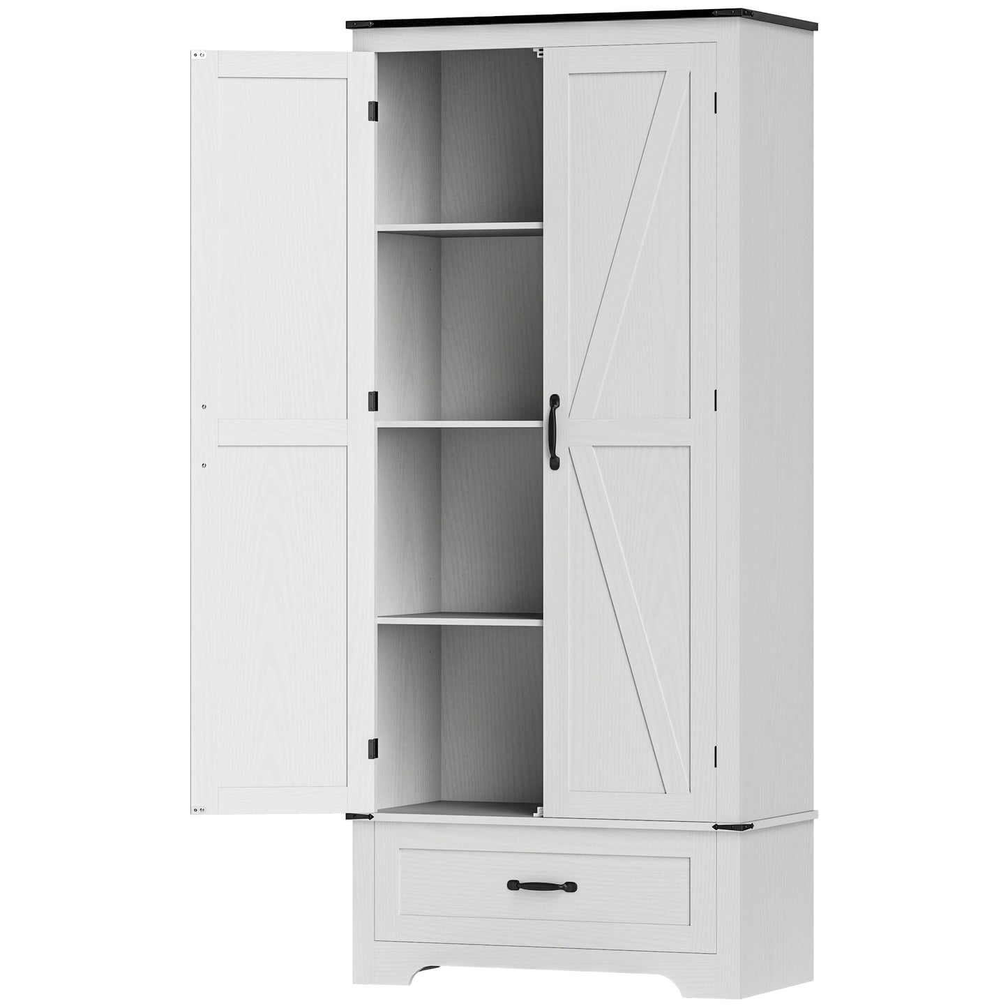72" Farmhouse Pantry Cabinet with Adjustable Shelves, Kitchen Pantry Cabinet with 2 Doors, White Wood Grain